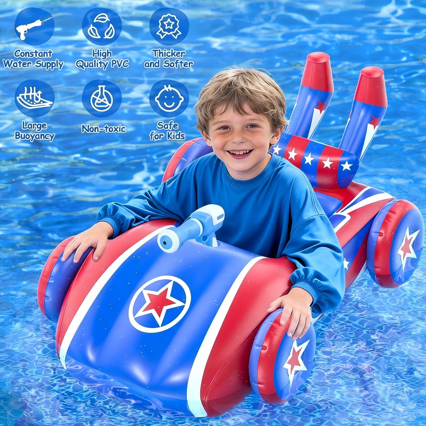 ASDGZD Kids Pool Floats with Water Gun, Car Toddler Inflatable Pool Toys for Kids Age 3-8 Years Old, Summer Outdoor Water, Beach, Swimming Pool Toys Gift for Boys and Girls