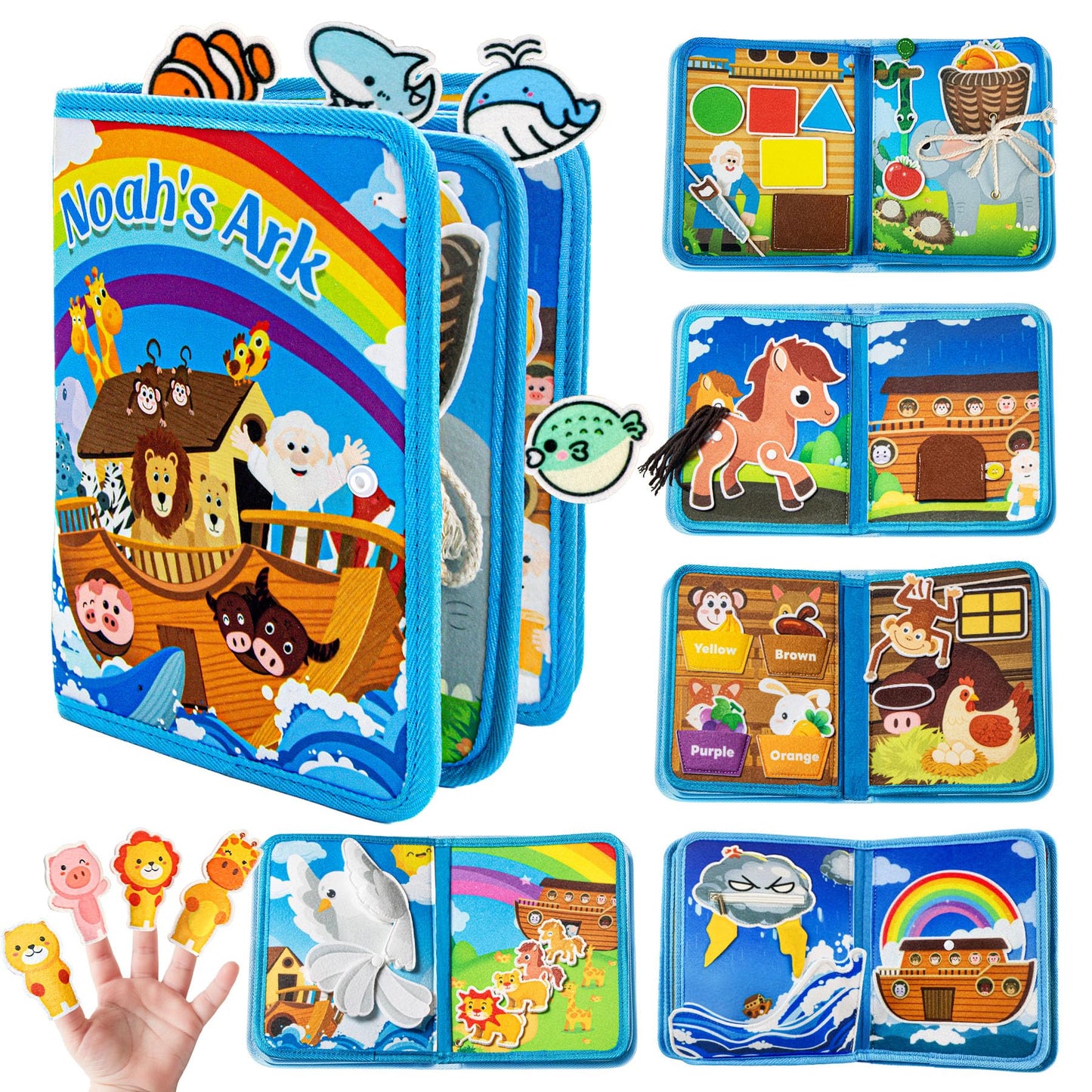 Noah's Ark Toy Busy Book for Toddlers 1-3 - Baptism Gifts for Boys & Girls - Montessori Toys for 1 Year Old，Learning Educational Sensory Activity Book,Birthday Toddlers Gifts for Travel Airplane