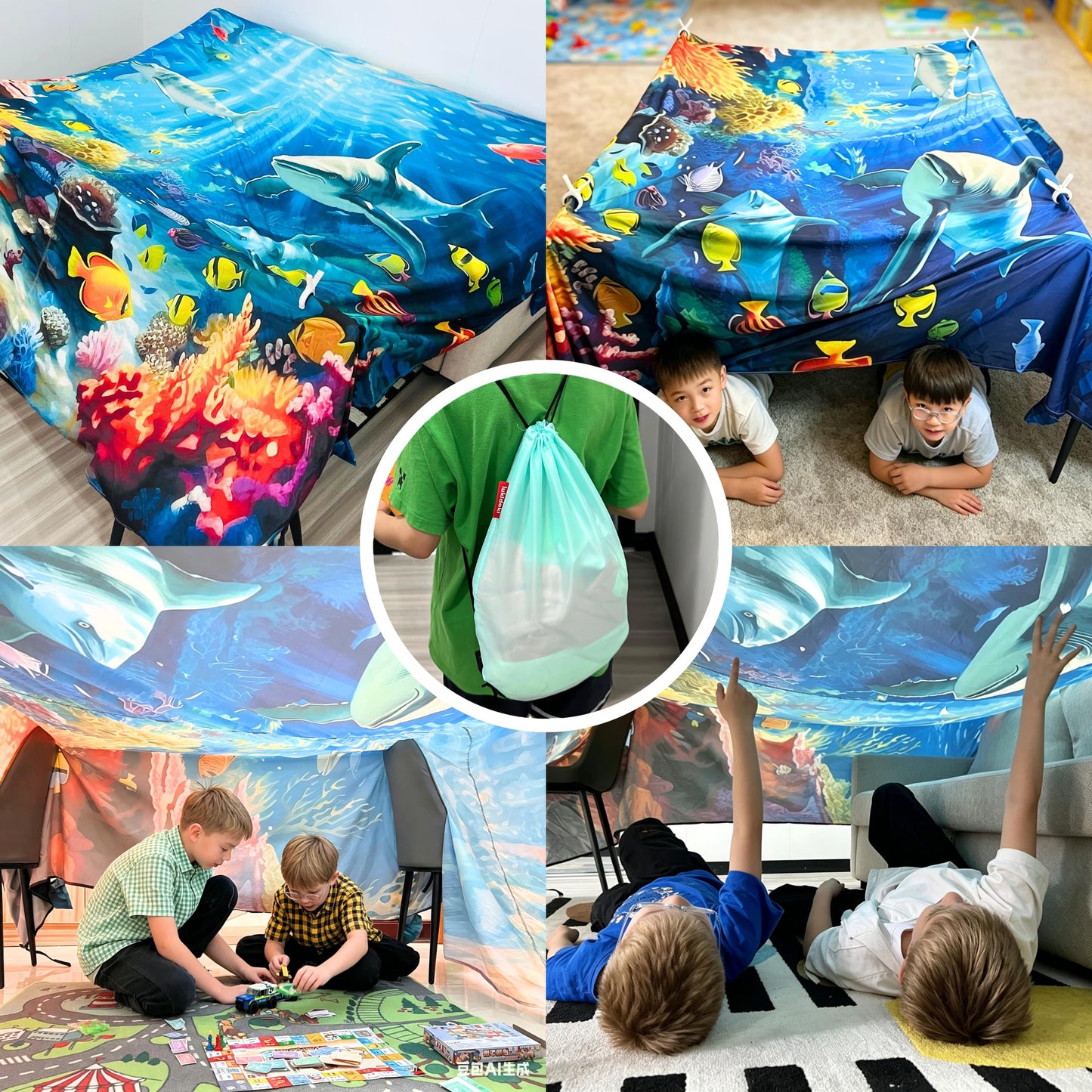 Magic Fort Building Kit for Kids - Large Lightweight Blanket Fort Making Kit Clips with CPC Certification - Portable Playhouse Play Tent Fort - Indoor/Outdoor Girls/Boys Toys Ages 4-5 6 7 8-12