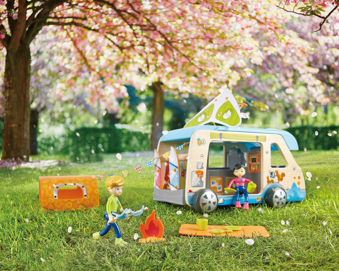 Hape Adventure Van| 23-Piece Wooden Pretend Play Camper Van Toy Set with Camping Accessories
