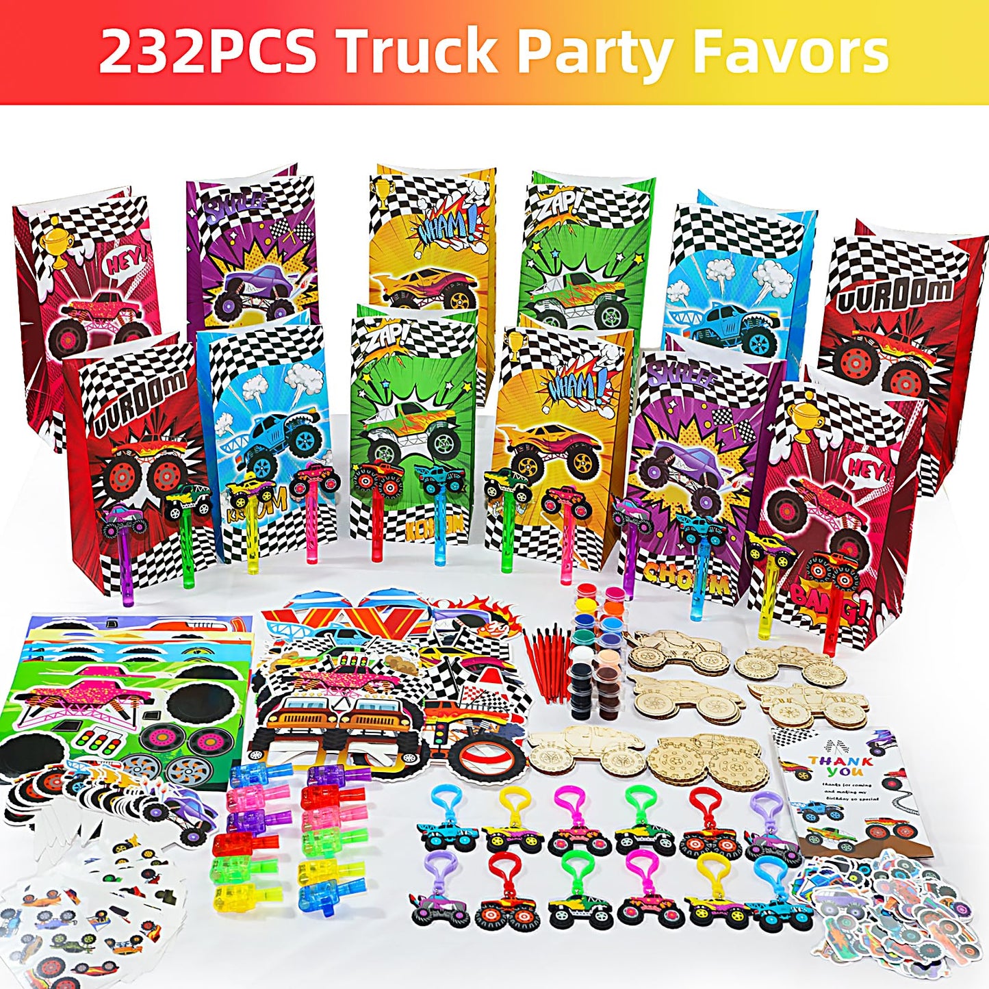 TUWUNA Monster Truck Party Favors for Kids Birthday Decorations Supplies Truck Party Goodie Bags Stuffer Pinata Filler Gifts