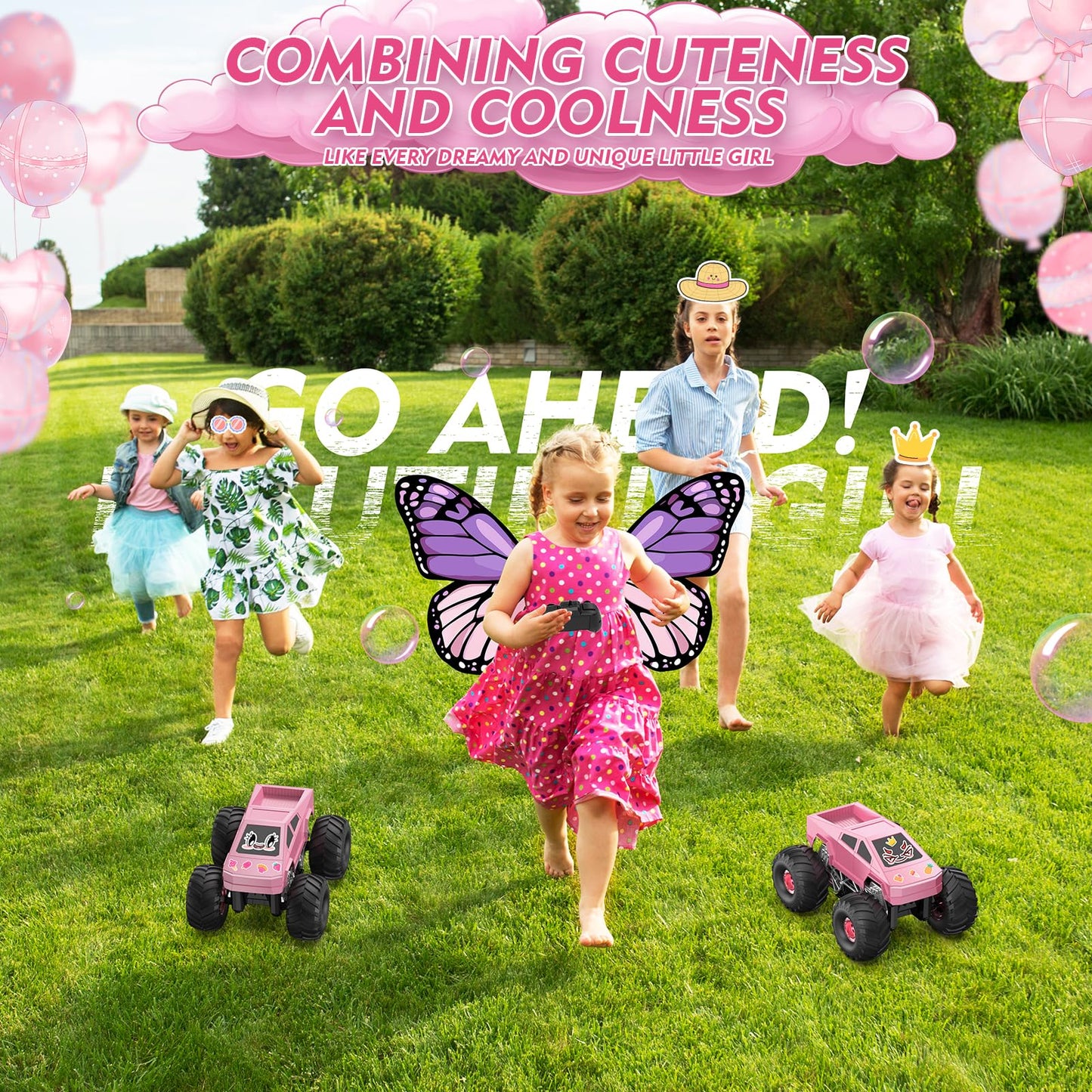 iDrone Remote Control Car Cyber RC Truck Toy, 1:16 2.4GHz 4WD Off-Road Amphibious Waterproof Monster Truck for All Terrain, Kids Birthday Gifts for Boys Girls Age 6 7 8 9 10 11 12 Year Olds (Pink)