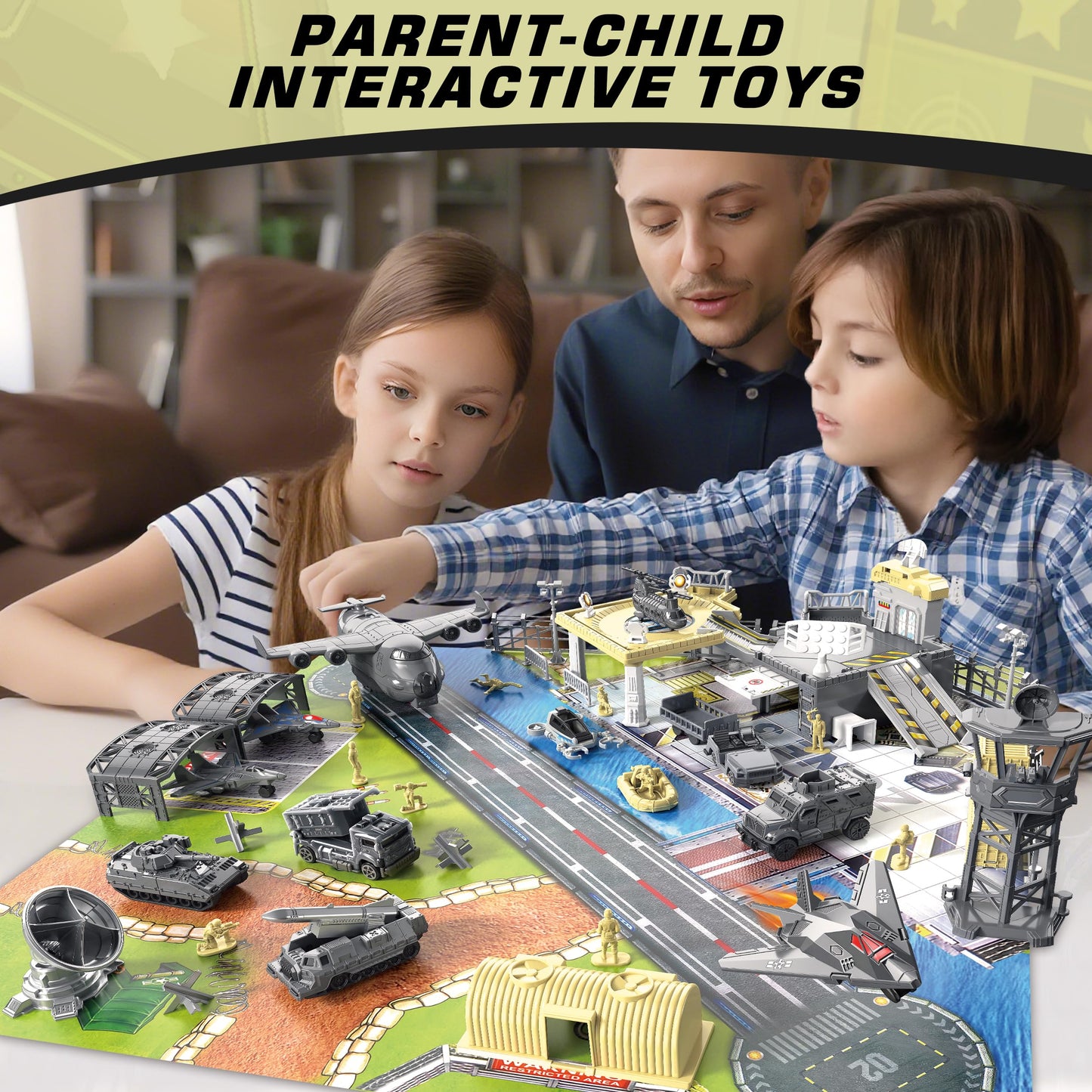Military Base Building Playset, Army Toys with 11 Vehicles Airplane Helicopter Fighter Jet Army Men Action Figures and Play Map, Birthday Gift for 3 4 5 Year Old Boys Girls Kids