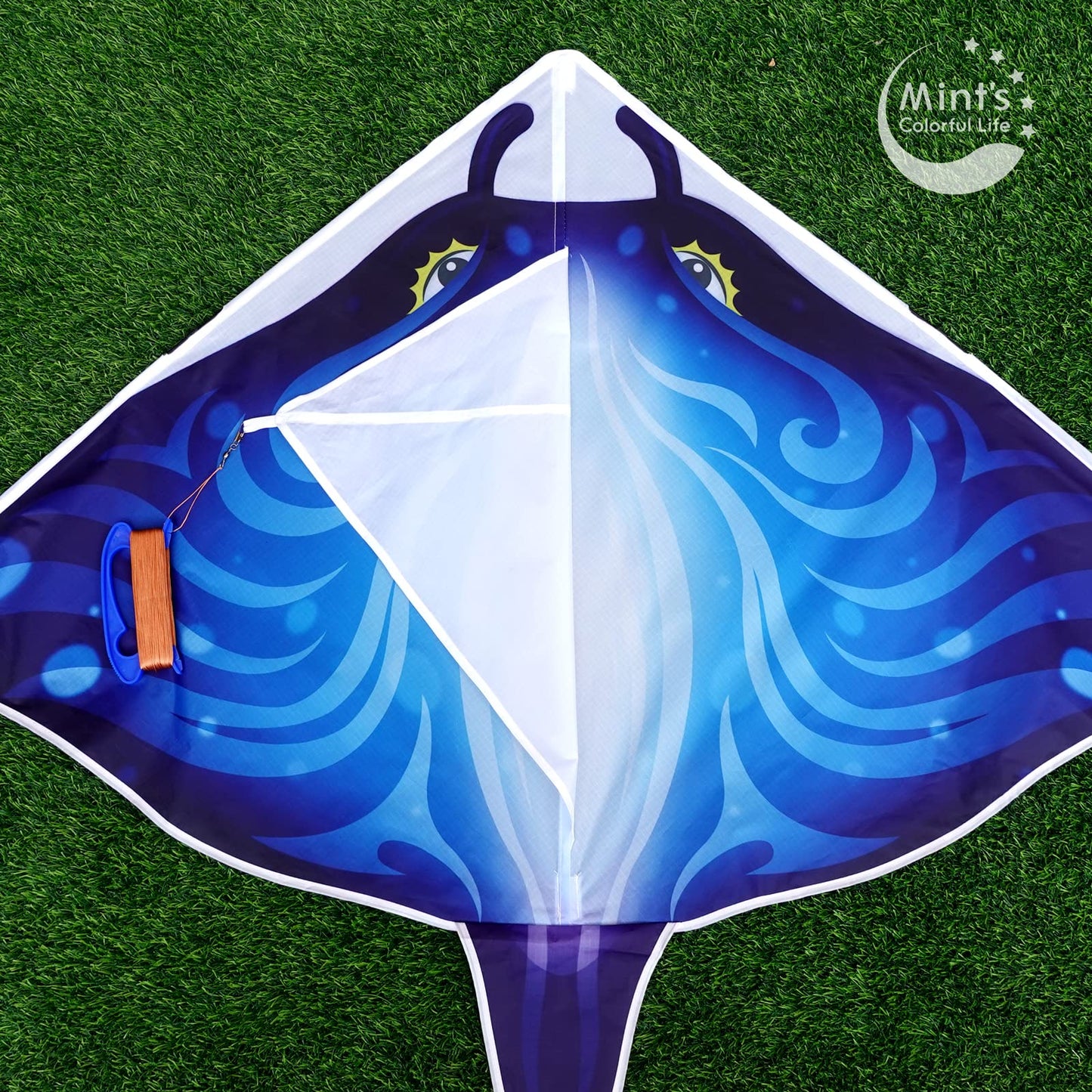 Mint's Colorful Life Devil Fish Kite for Kids Adults，Easy to Fly Delta Kite Single Line Large, Kite Handle Include (Blue)