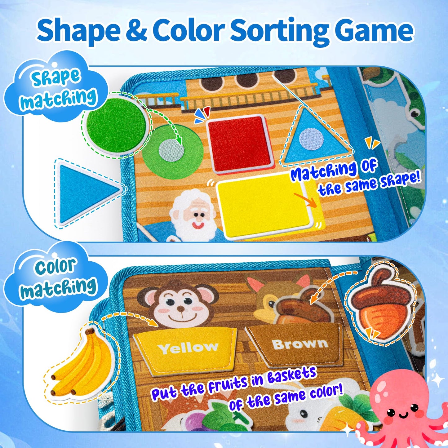 Noah's Ark Toy Busy Book for Toddlers 1-3 - Baptism Gifts for Boys & Girls - Montessori Toys for 1 Year Old，Learning Educational Sensory Activity Book,Birthday Toddlers Gifts for Travel Airplane