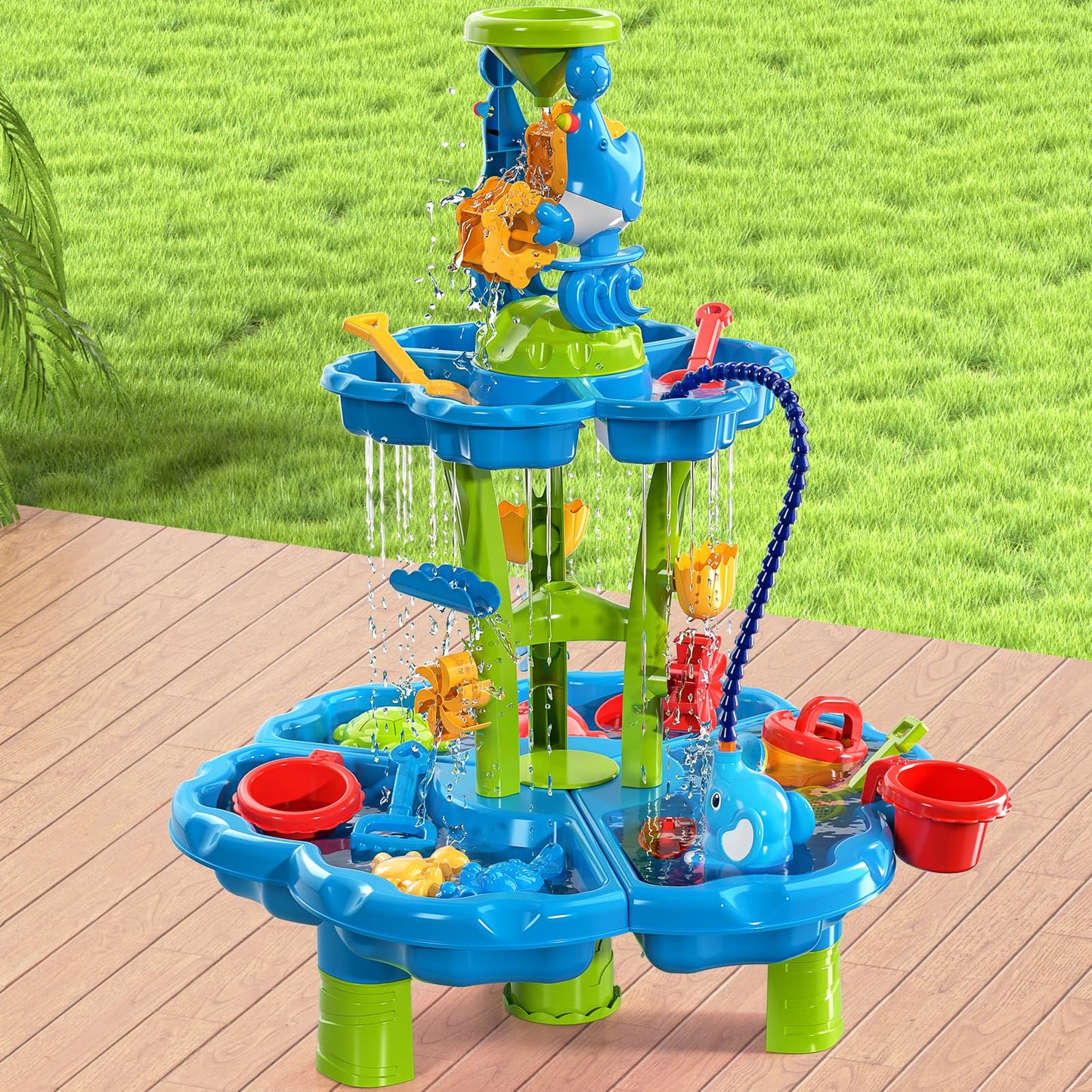 JUKUDAHU Water Table for Kids Ages 3-4 3-5 4-6 4-8 with Water Pumb, Outdoor Sensory Play Table with Beach Toys Accessories Water Waterfall for Boys Girls, Birthday Gifts for Toddlers Age 3 4 5 6 7 8