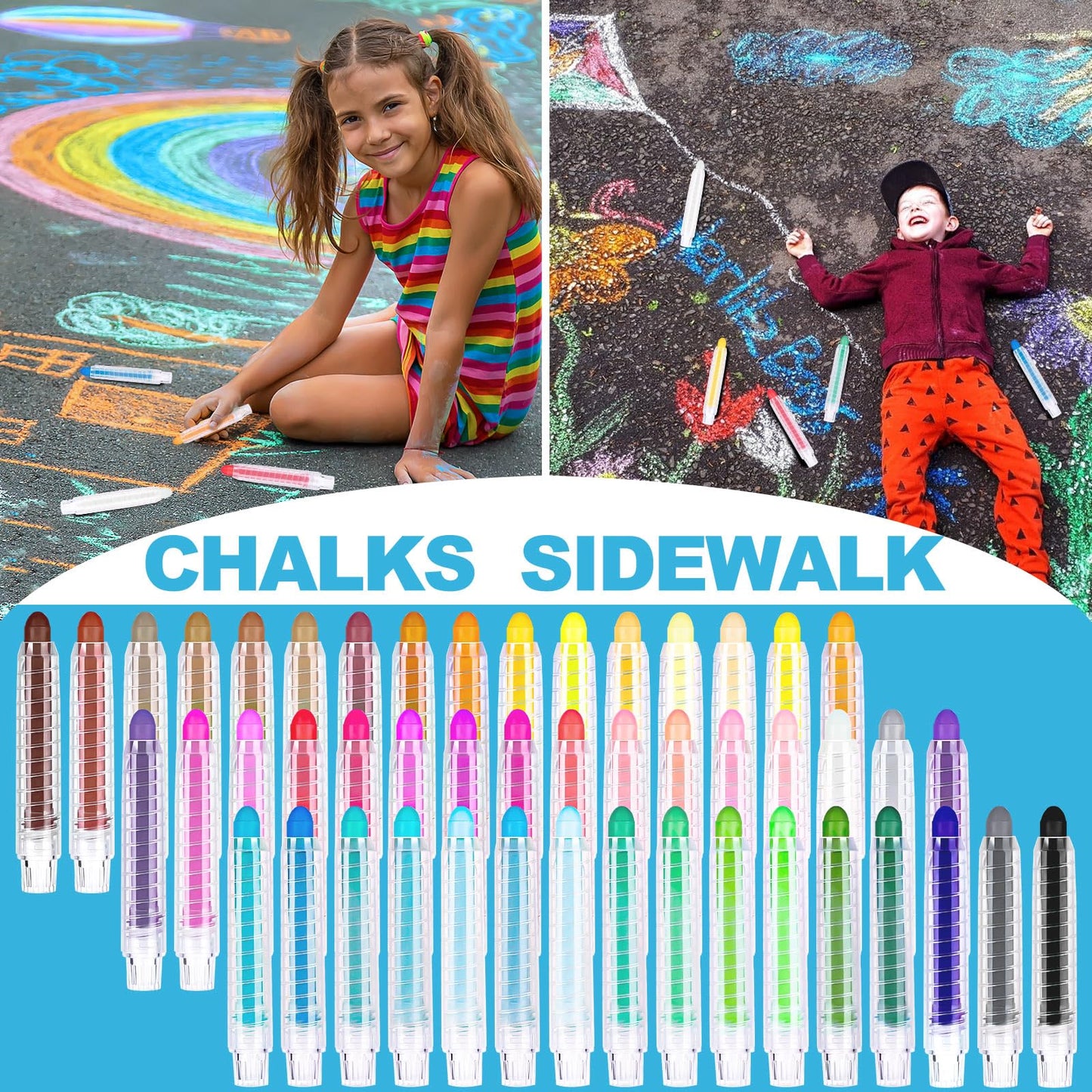 ZHBDMGK Sidewalk Chalk for Kids, 48 Colors Dustless Washable Toddlers Chalk with Plastics Holder for Blackboard Drawing Writing Toys Gift Party Favors