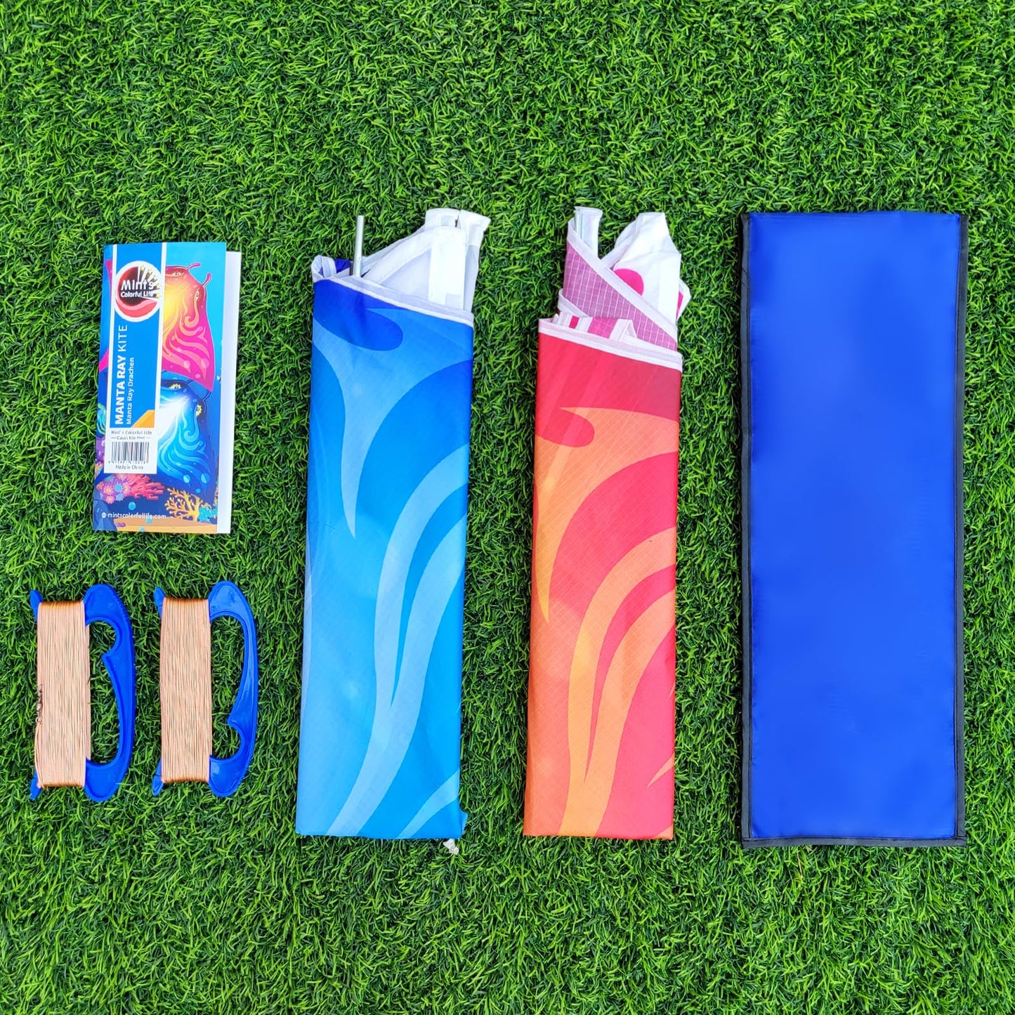 Mint's Colorful Life 2 Pack Devil Fish Kites for Kids Adults，Easy to Fly Delta Kite Single Line Large, Kite Handle Include (Blue&Pink)