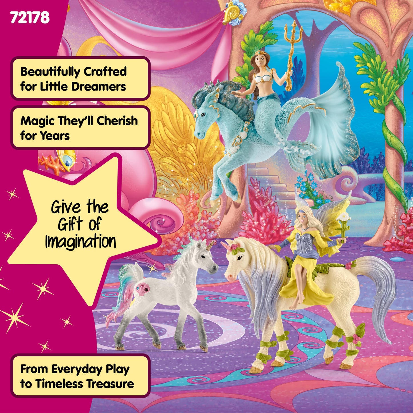 Schleich Bayala - 7 PC Mermaid, Unicorn and Fairy Toy Starter Set for Girls and Boys - Cute Fairies and Unicorn Figures with Accessories - Fantasy Figurine Animal Playset for Kids Ages 5+ - 72178