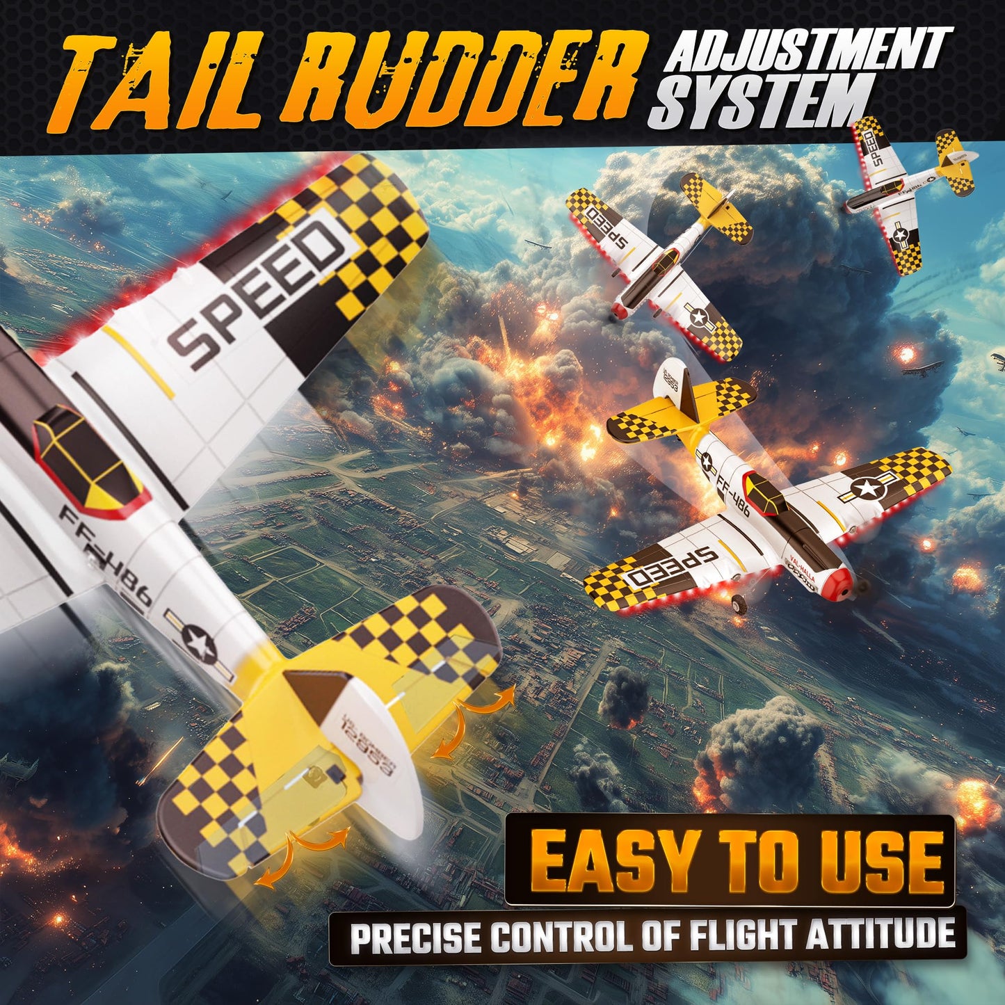 BEZGAR RC Plane, Drones for Kids, 6-axis Gyro Remote Control Airplane, RC Helicopter, Easy Control for Beginners Toys with Colorful LED Navigation Lights Yellow