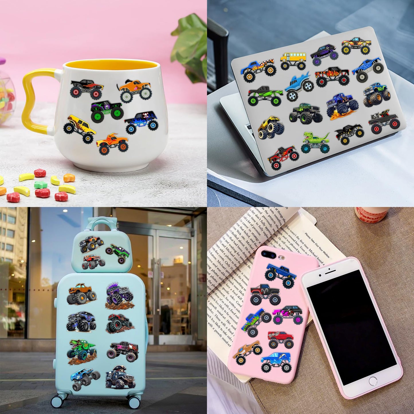 120 PCS Monster Truck Race Car Pre-Cut Temporary Tattoos for Kids | Super Cute Themed Birthday Party Favors, Supplies, Decorations, Fake Tattoo Stickers, Rewards & Gifts for Boys Girls