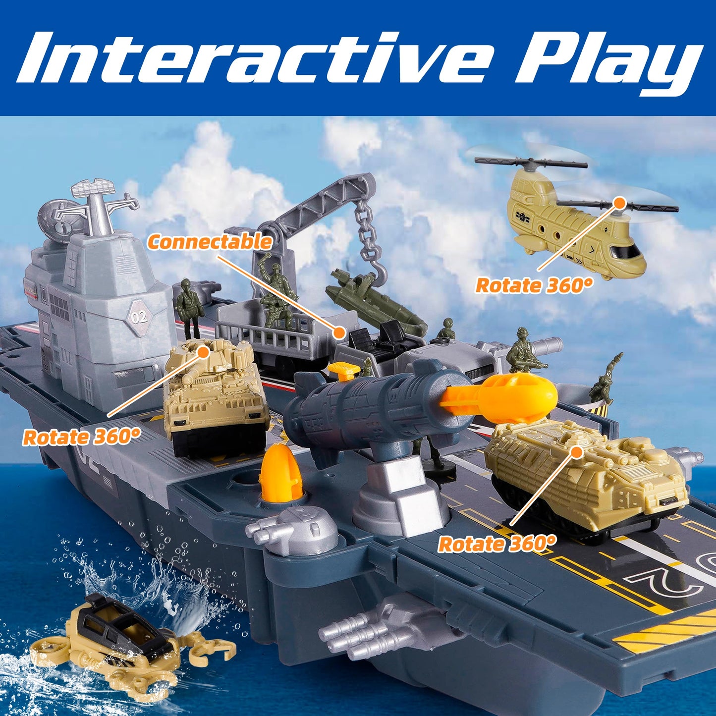 Military Aircraft Carrier Toys, Army Toys with 10 Vehicles, Fighter Jet Helicopter Tanks and Army Men Action Figures Toy for Kids Boys Girls