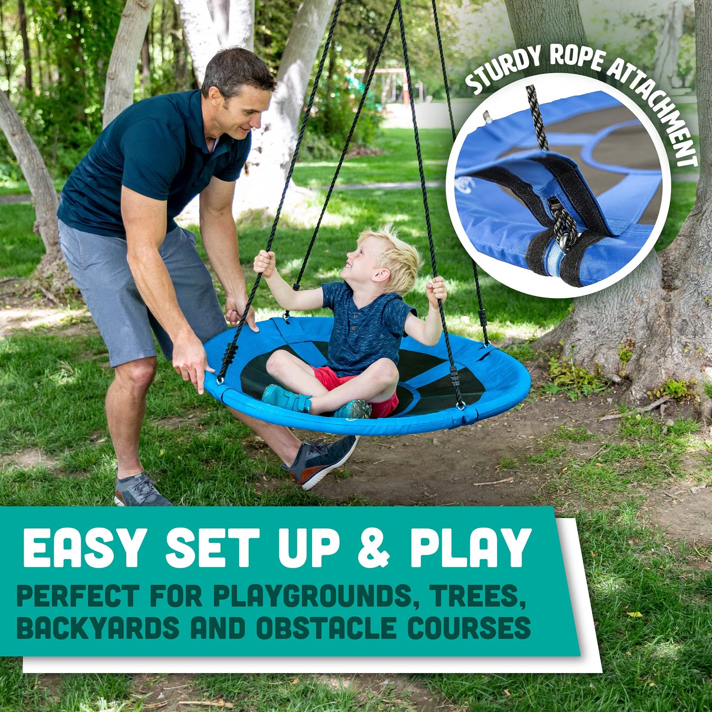 Flying Squirrel Giant Rope Swing - 40" Saucer Tree Swing- Additions & Replacements for Active Outdoor Play Equipment - Blue