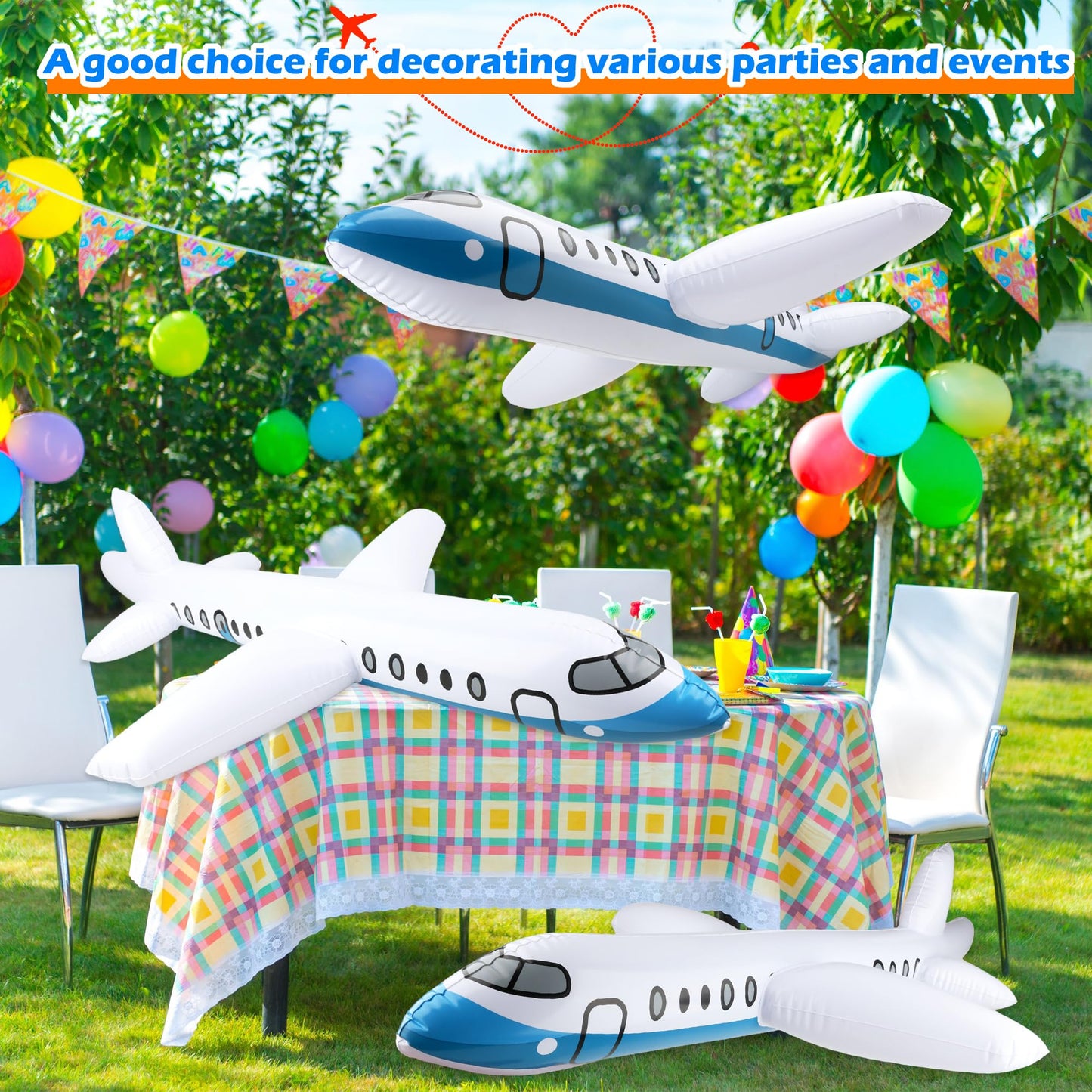 3 Pcs 40 Inch White Large Inflatable Airplane Blow Up Airplane Balloon Plane Inflated Toys for Birthday Party Shower Outdoor Swimming Pool Decorations