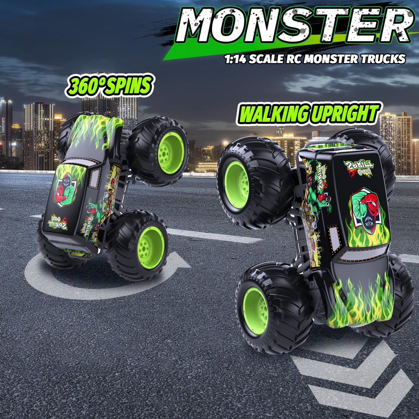 LAZZAROU Amphibious Remote Control Monster Truck for Kids, Self-Balancing 4WD Stunt RC Truck with Wheelie Action, Waterproof All-Terrain Off-Road Big Tire Toy Car for Boys Girls Ages 6–12, Pool Gift