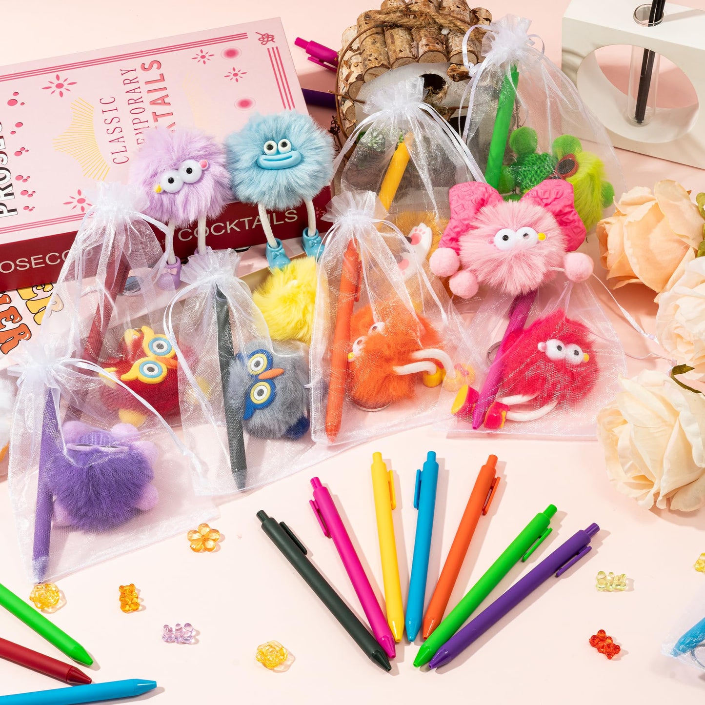 LieToi Kids Keychain Pens Gift - 24 Pack Cute Key Chains Goodie Bags Holiday Party Favors Elementary Classroom Student Prizes Easter Egg Fillers Basket Stuffers Keyrings Bulk Birthday Carnival Gift