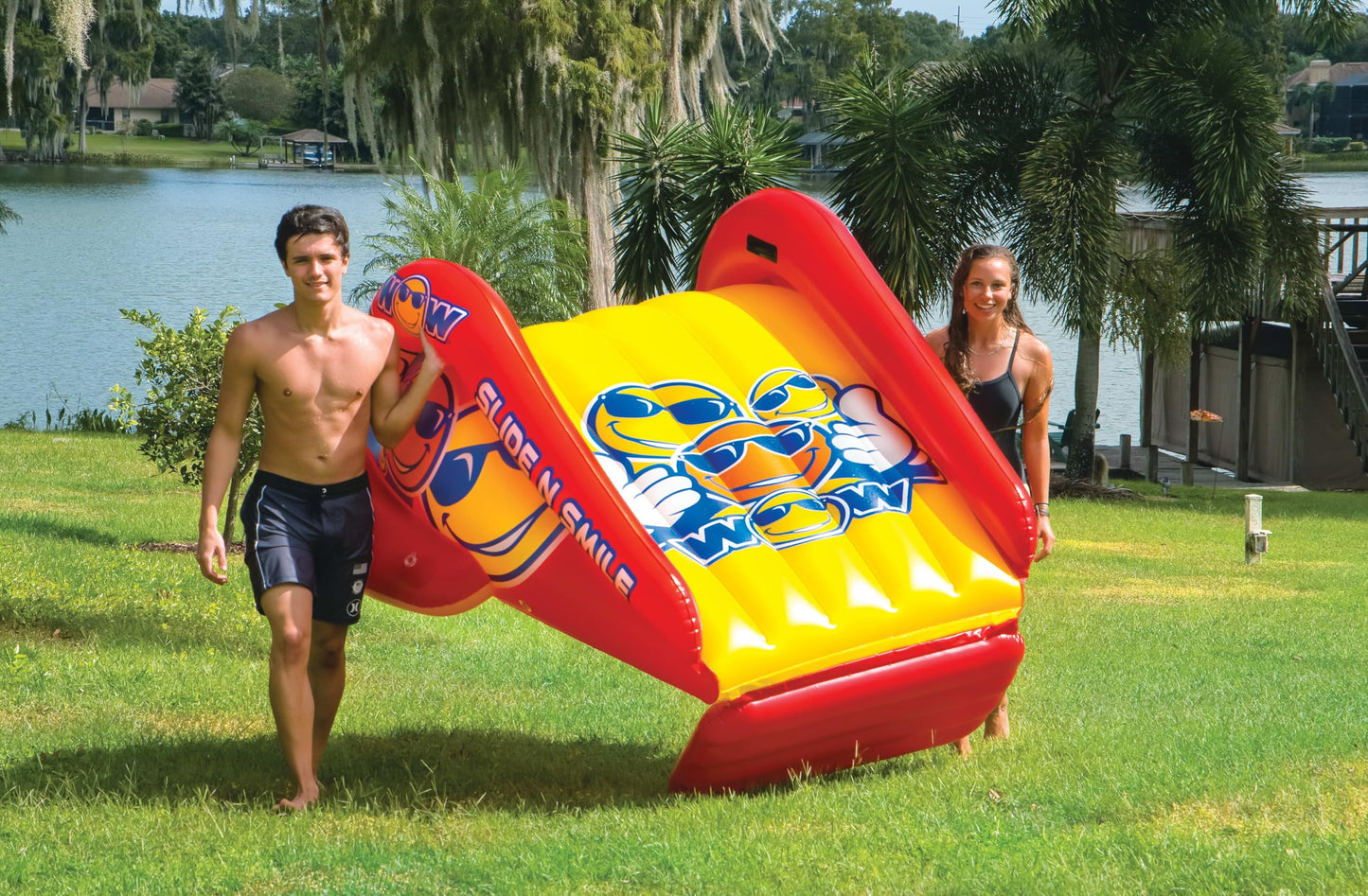 WOW Sports Slide N Smile Pool Inflatable Water Slide with Sprinklers
