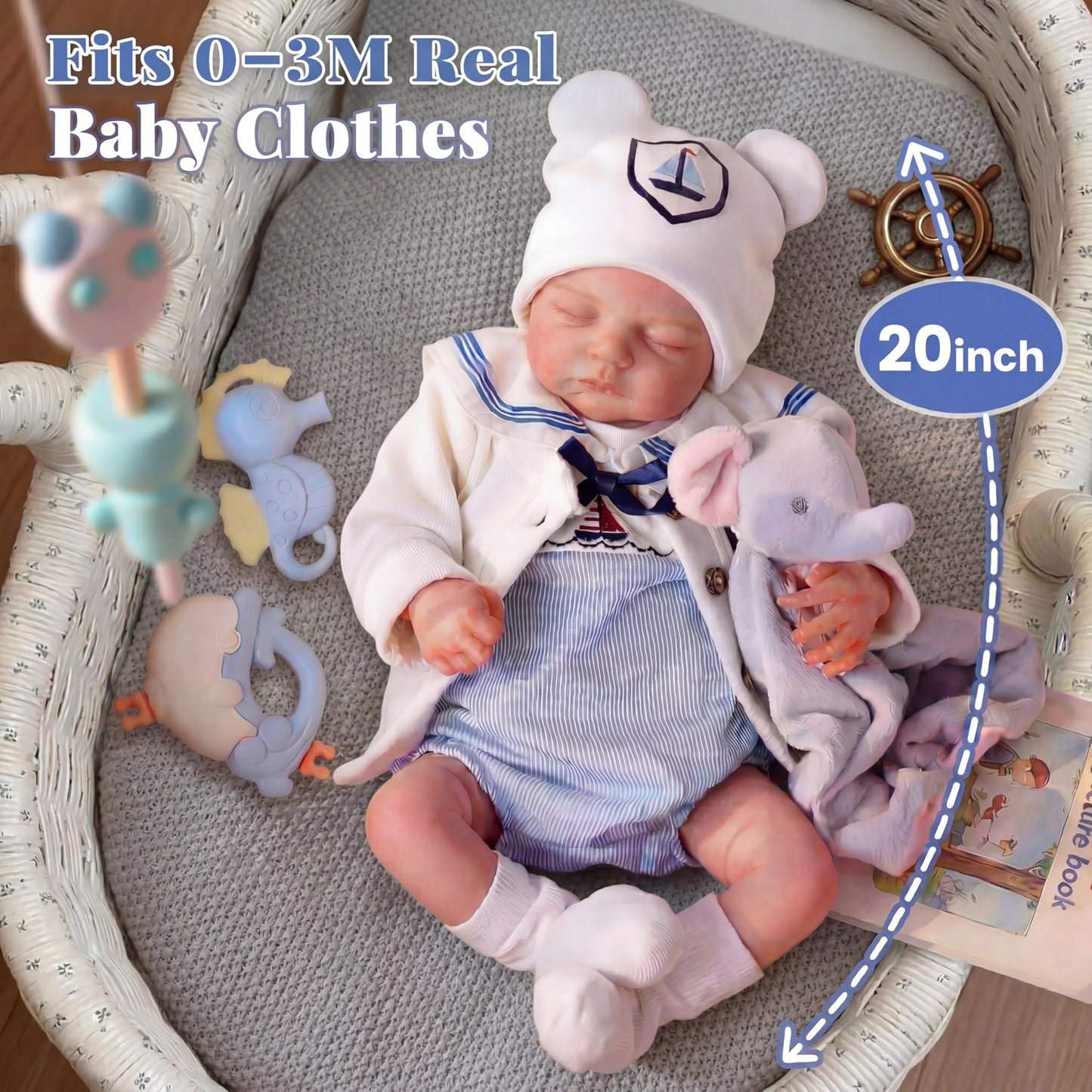 JIZHI Reborn Baby Dolls Boy - 20 Inch Cute Soft Realistic Newborn Baby Doll with Poseable Body, Real Life Baby Dolls with Accessories for 3+ Year Old Gifts, Pretend Play
