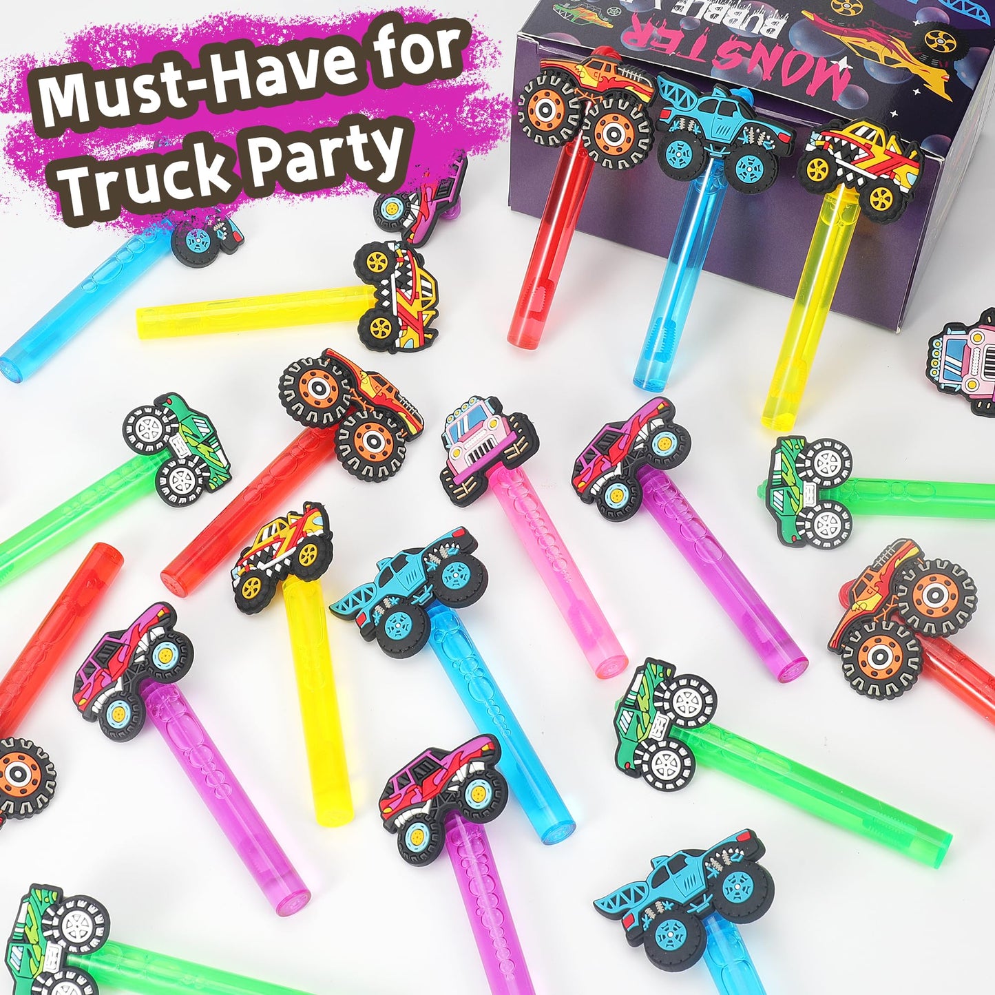 24Pcs Truck Bubble Wands for Birthday Party Favors Decorations, Durable Truck Bubble Toys for Kids Pinata Goodie Bag Stuffers & Classroom Prizes
