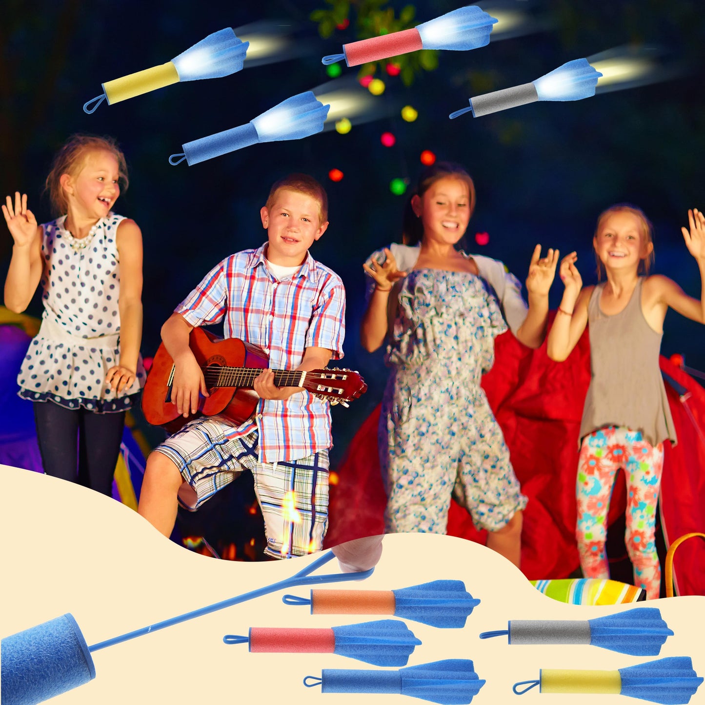 Cagemoga 16 Packs Slingshot Finger Rockets LED Foam Rocket Launchers Light Up Flying Rocket Launcher Toys for Birthday Party Favors Kids Indoor and Outdoor Game Activities