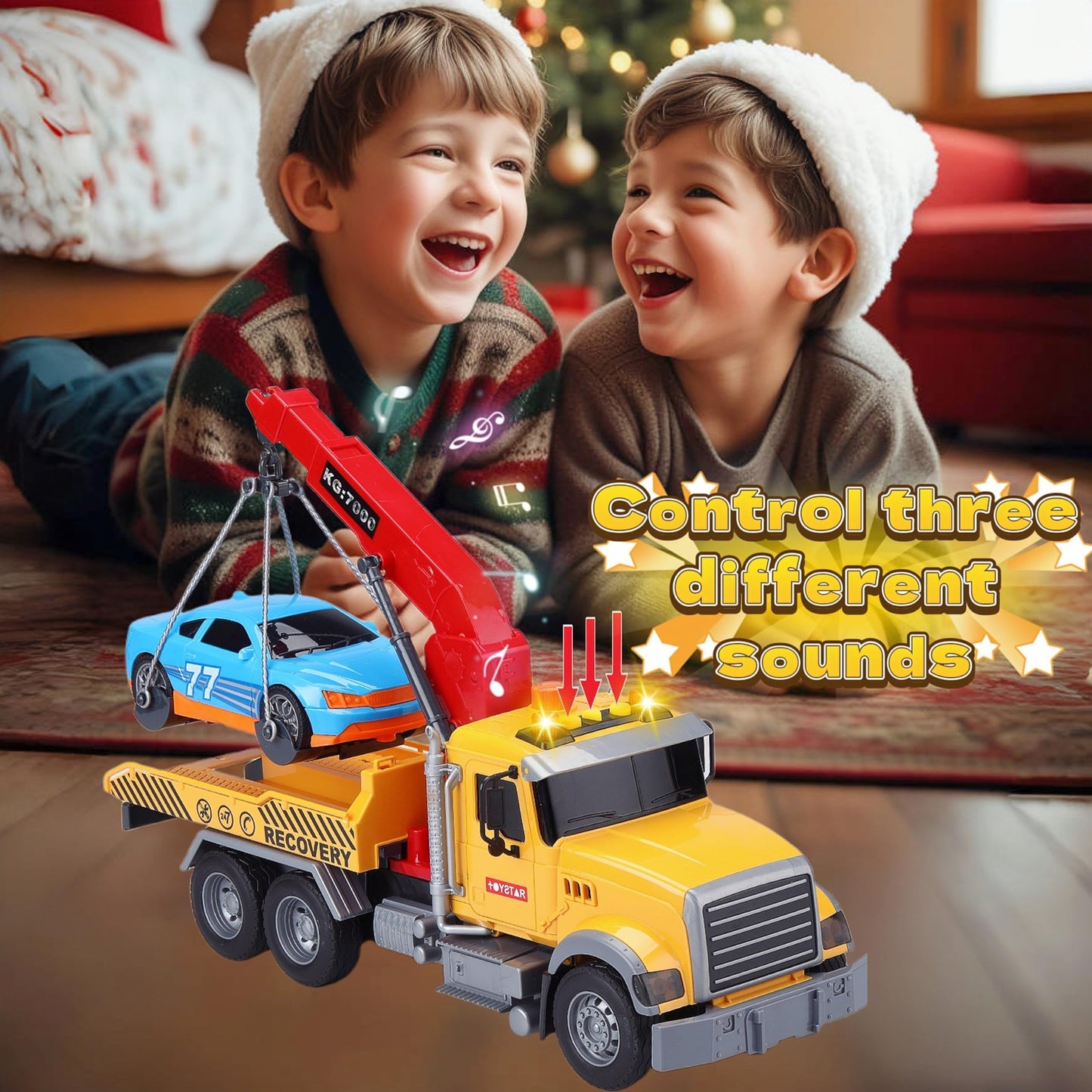 DDZOOU Kids Tow Truck with Car Toys for Boys Ages 4-7, Large Tow Truck Toys with Working Hook Lights and Music Rescue Toys for Kids 8-12 Birthdays