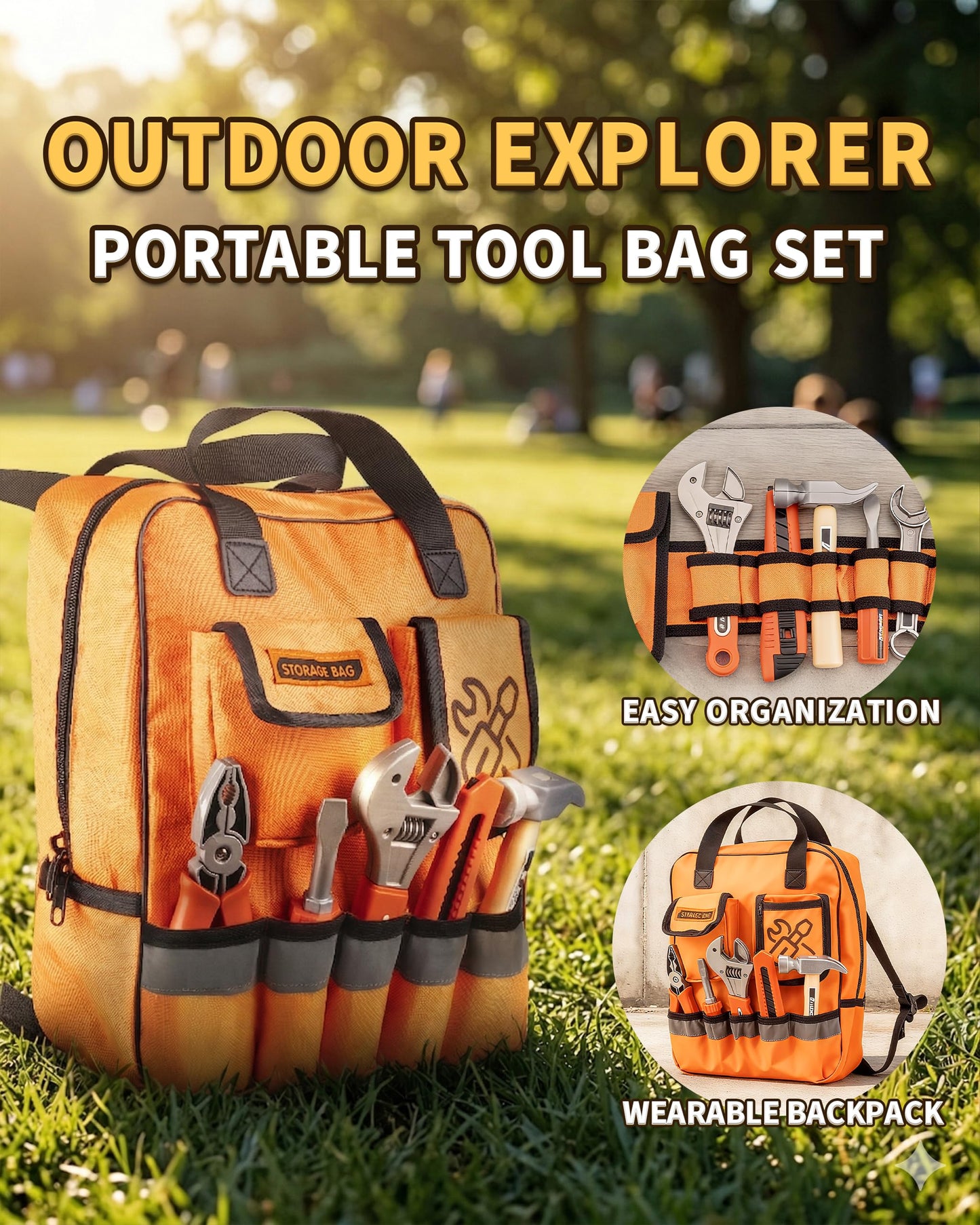 Eohemeral 36Pcs Kids Tool Set, Toddler Tool Construction Toys with Belt & Electronic Drill for Boys Girls 3-5, Sturdy Tool Bag Suitable for Outdoor Use