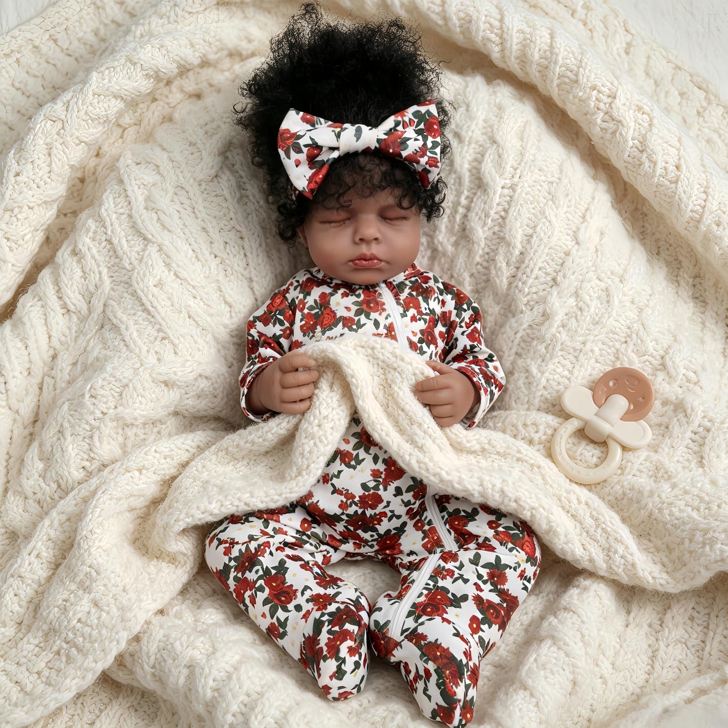 YuDill 18 Inch Realistic Black Reborn Baby Doll – Sleeping African American Baby Girl Doll, Soft Cloth Body, Hand-Rooted Hair, Lifelike Newborn Doll for Kids & Collectors