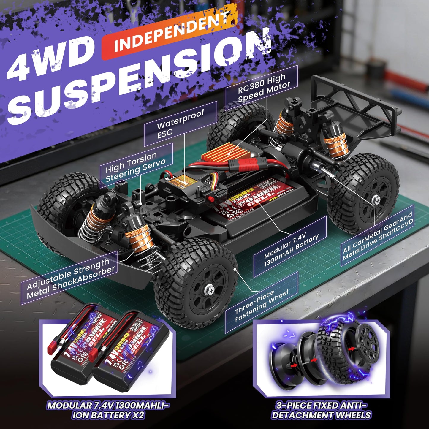 X-TMAGA Remote Control RC Cars 1:16 Monster Truck Toys Cars for Adult & Boys, 4WD Off-Road, Metal Transmission Parts, High Speed Fast 40+ KPH, 4X4 Waterproof with 2 Rechargeable Batteries (HS16-83)