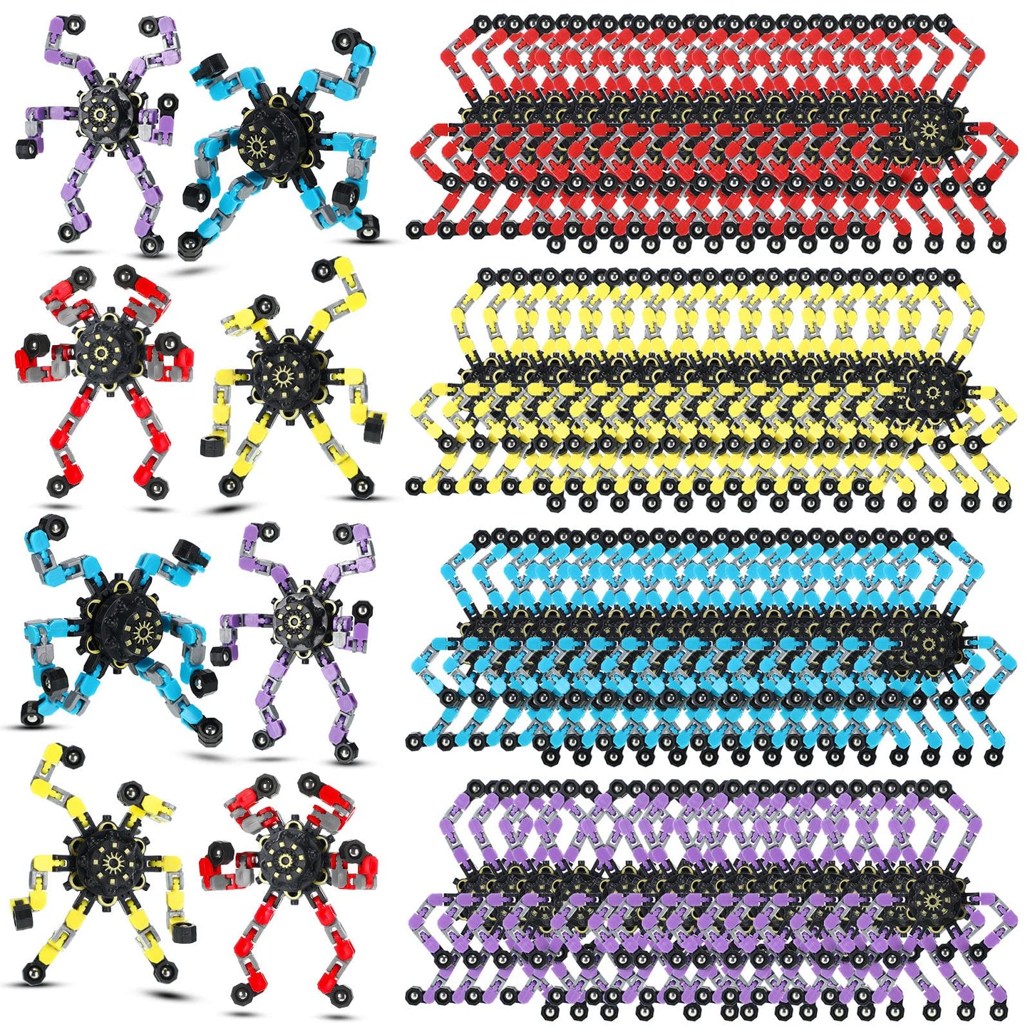 Junkin 100 Pcs Funny Sensory Fidget Toys Bulk, Transformable Fidget Spinner Chain Robot Finger Toy, Stress Relief Spiral Gyro Spinner, Classroom Prizes, Party Favors Gifts for Adult Kids (Classic)