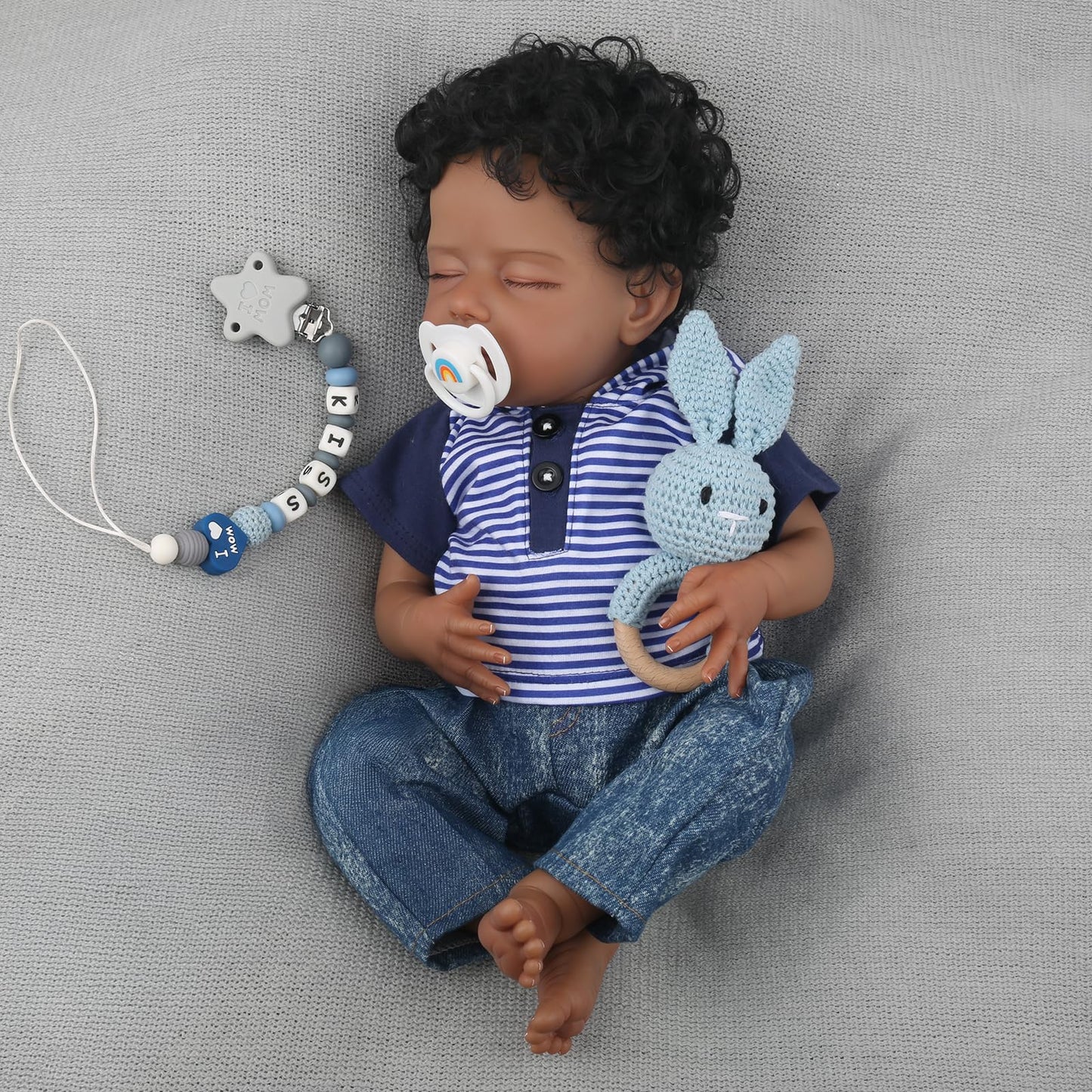 WOOROY Realistic Reborn Baby Dolls Black - 18 Inch Real Life Baby Dolls African American Baby Boy Poseable, Lifelike Sleeping Newborn Soft Cloth Body, Complete Gift Set for Kids Age 3+
