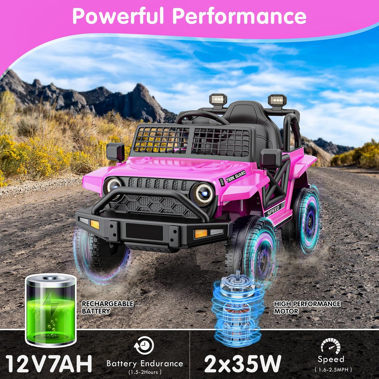 YunTopKids Ride on Car for Toddlers 1-3, 12V 7Ah Kids Electric Car with Parental Remote Control, Soft Start, Spring Suspension, Bluetooth Music, Ride on Toys Electric Vehicle for Boys Girls (Pink)