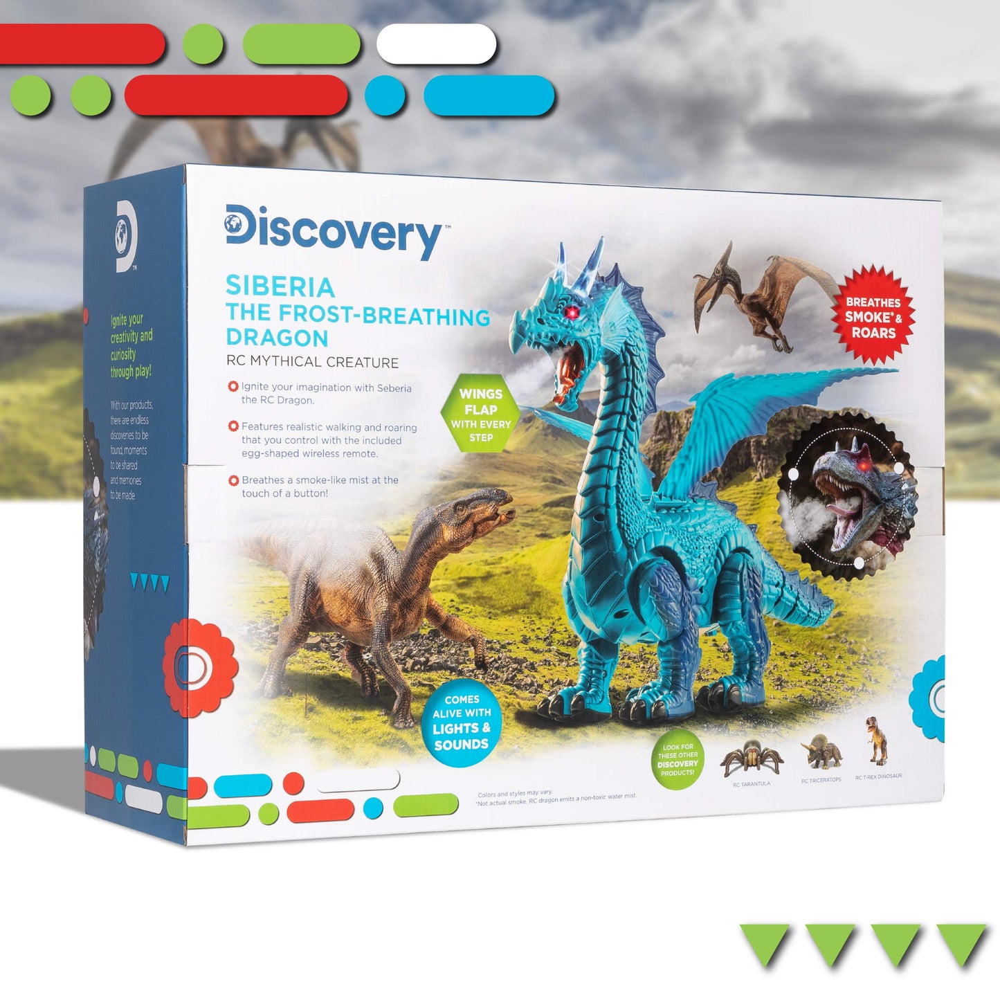 Discovery Frost-Breathing RC Dragon with Smoke Breath, Walking, Wing Flapping, Realistic Roaring Sounds| Light-Up Large Dinosaur Toy| Remote Control Robot Dino Mythical Creature|Kids Boys Gift| Age 6+