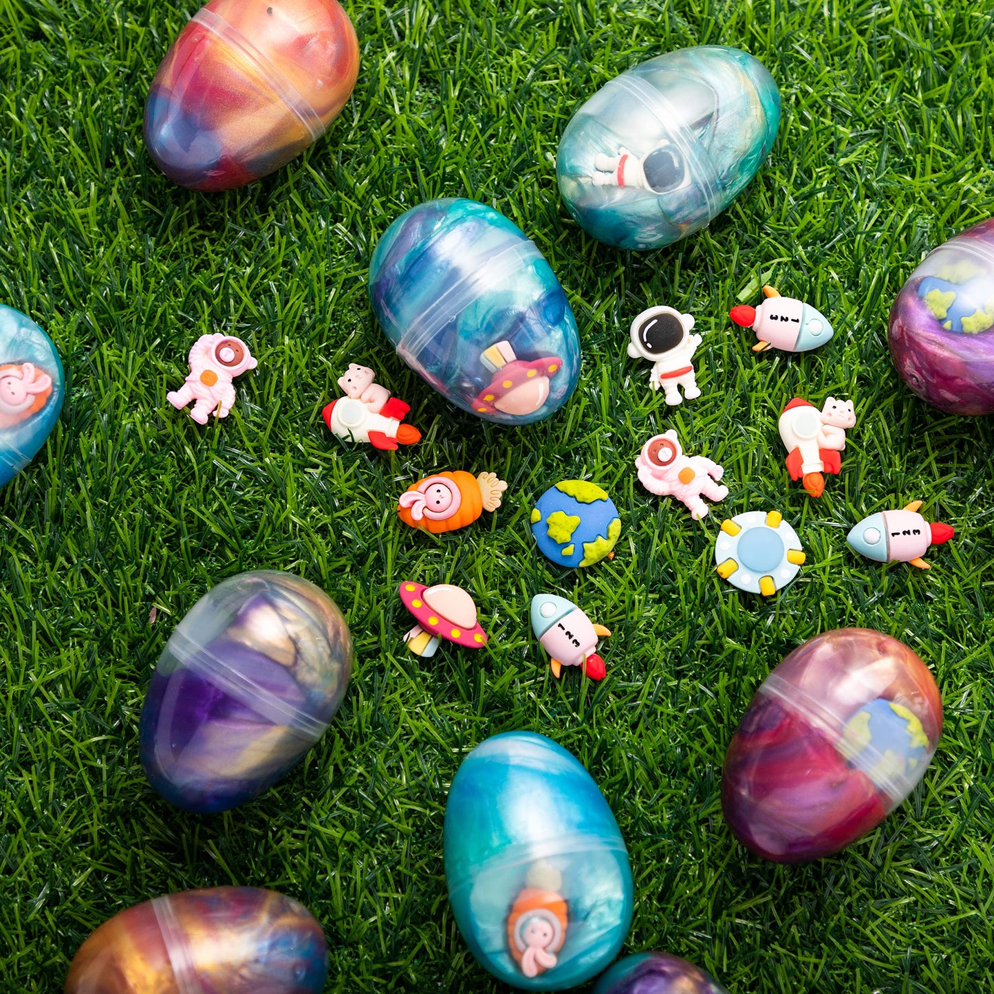 JOYIN 24 Pcs Galaxy Slime Eggs with Toys, Unscented, Multi-color, Easter, Space Theme, 3+ Years, Small, Multi Color, Slime with Toys, Putty, Childrens Multi-item Party Favor Packs, Unisex Children